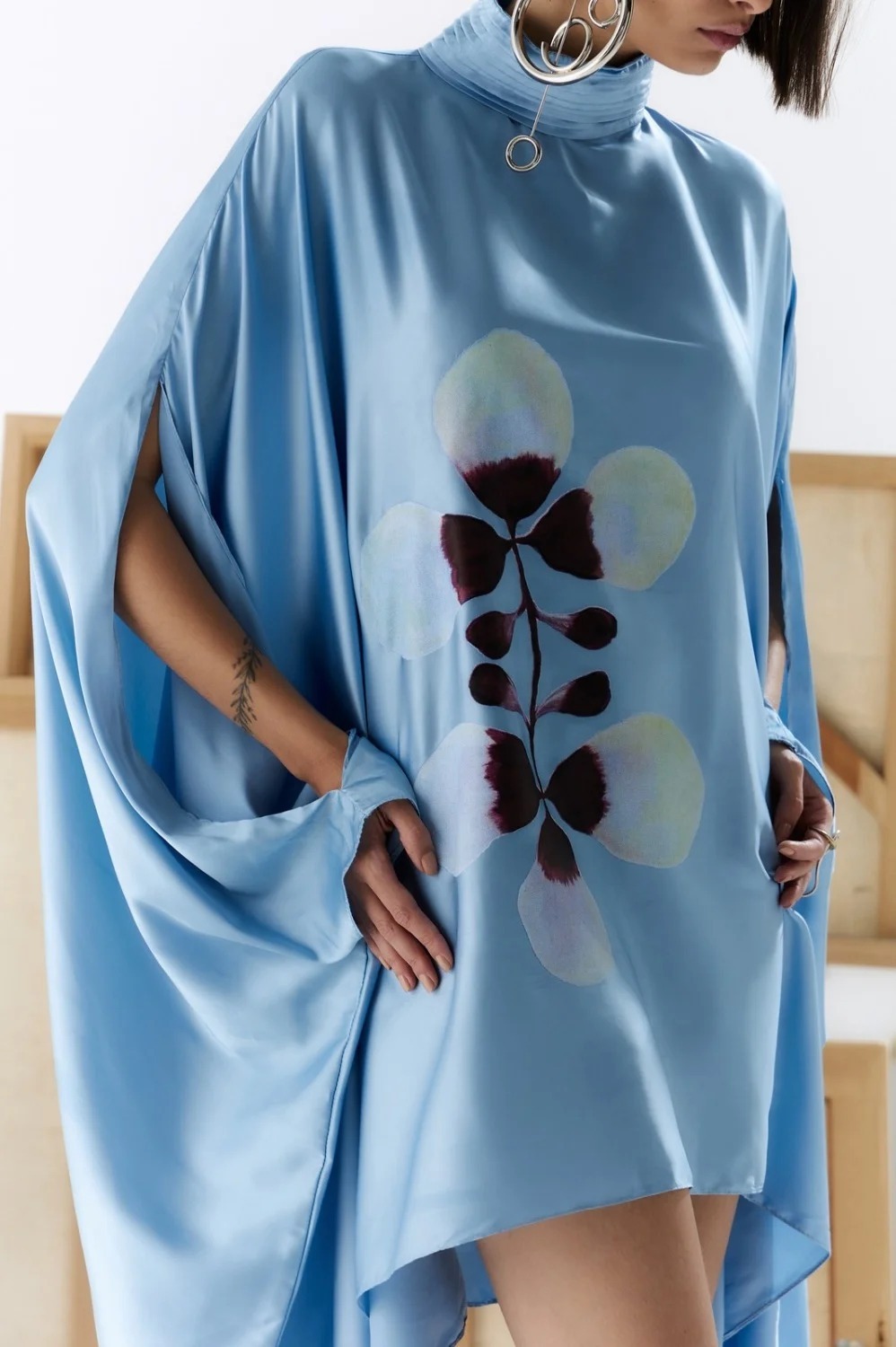 Stand-Up Collar Printed Dress