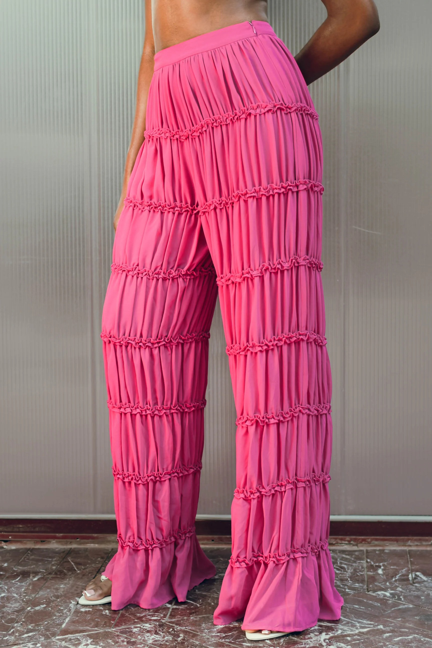 Pleated chiffon trousers 2-piece set