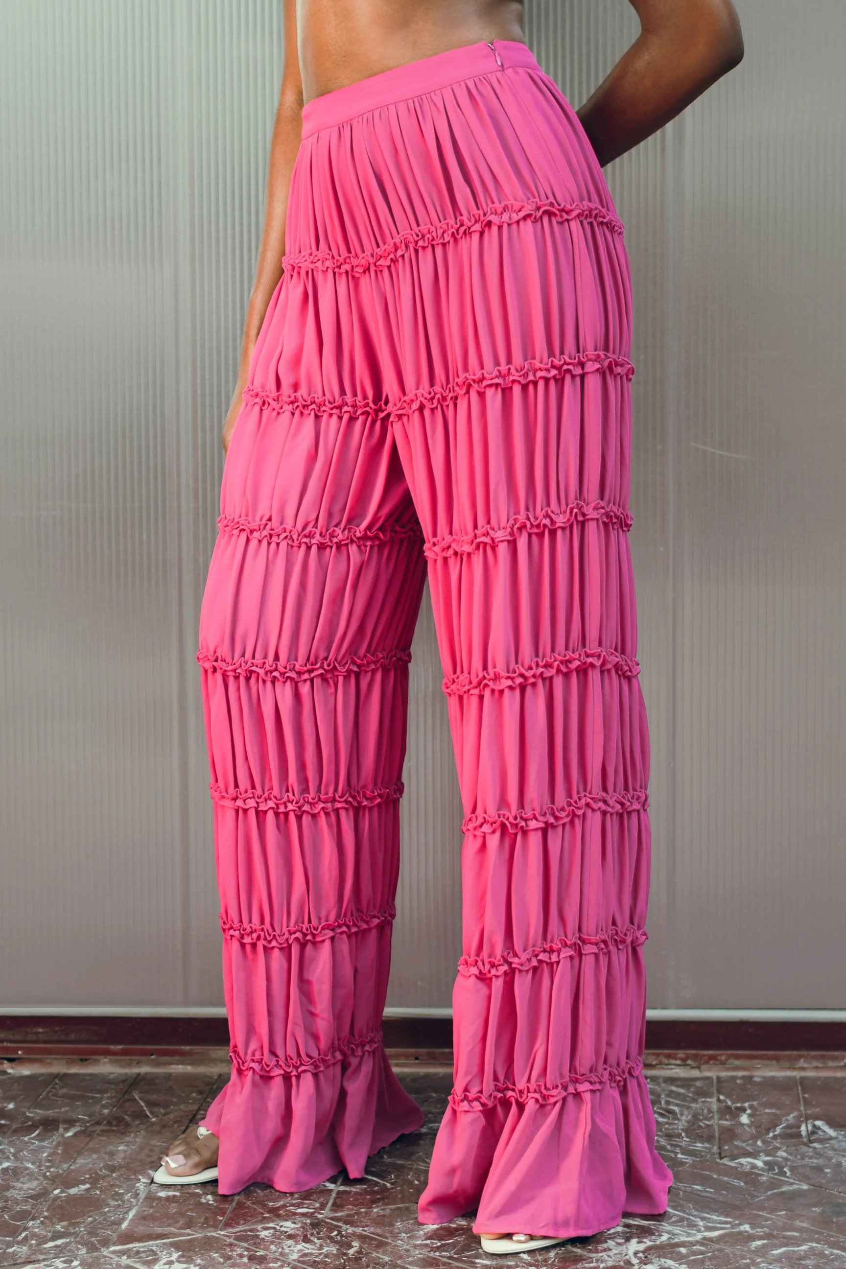 Pleated chiffon trousers 2-piece set