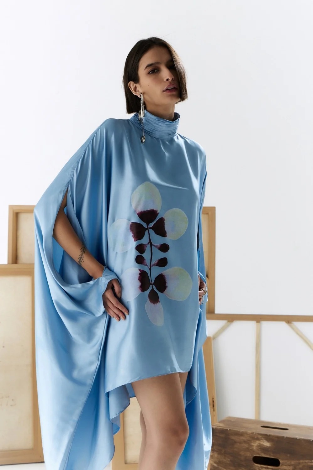 Stand-Up Collar Printed Dress