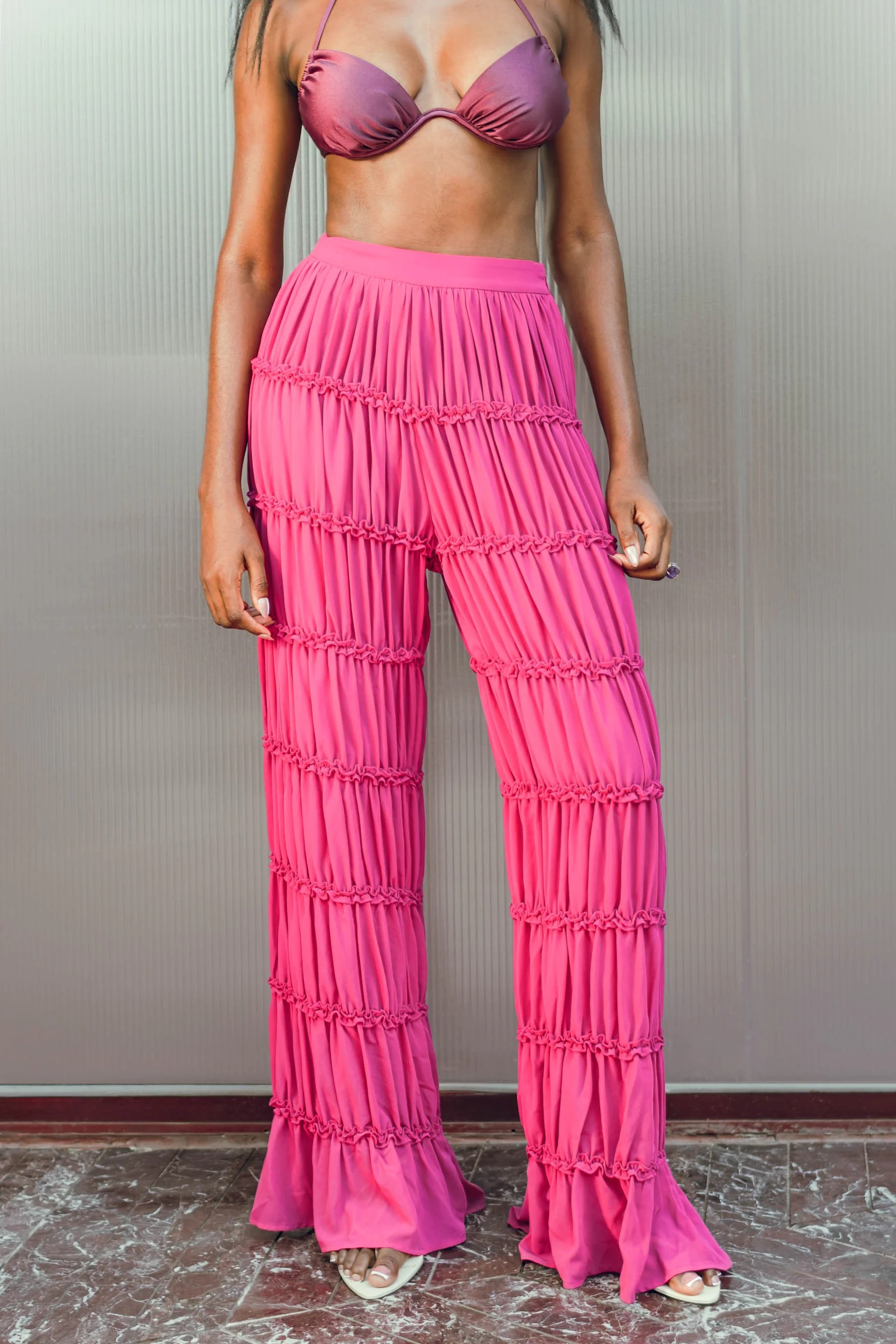 Pleated chiffon trousers 2-piece set