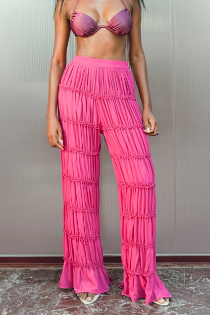 Pleated chiffon trousers 2-piece set