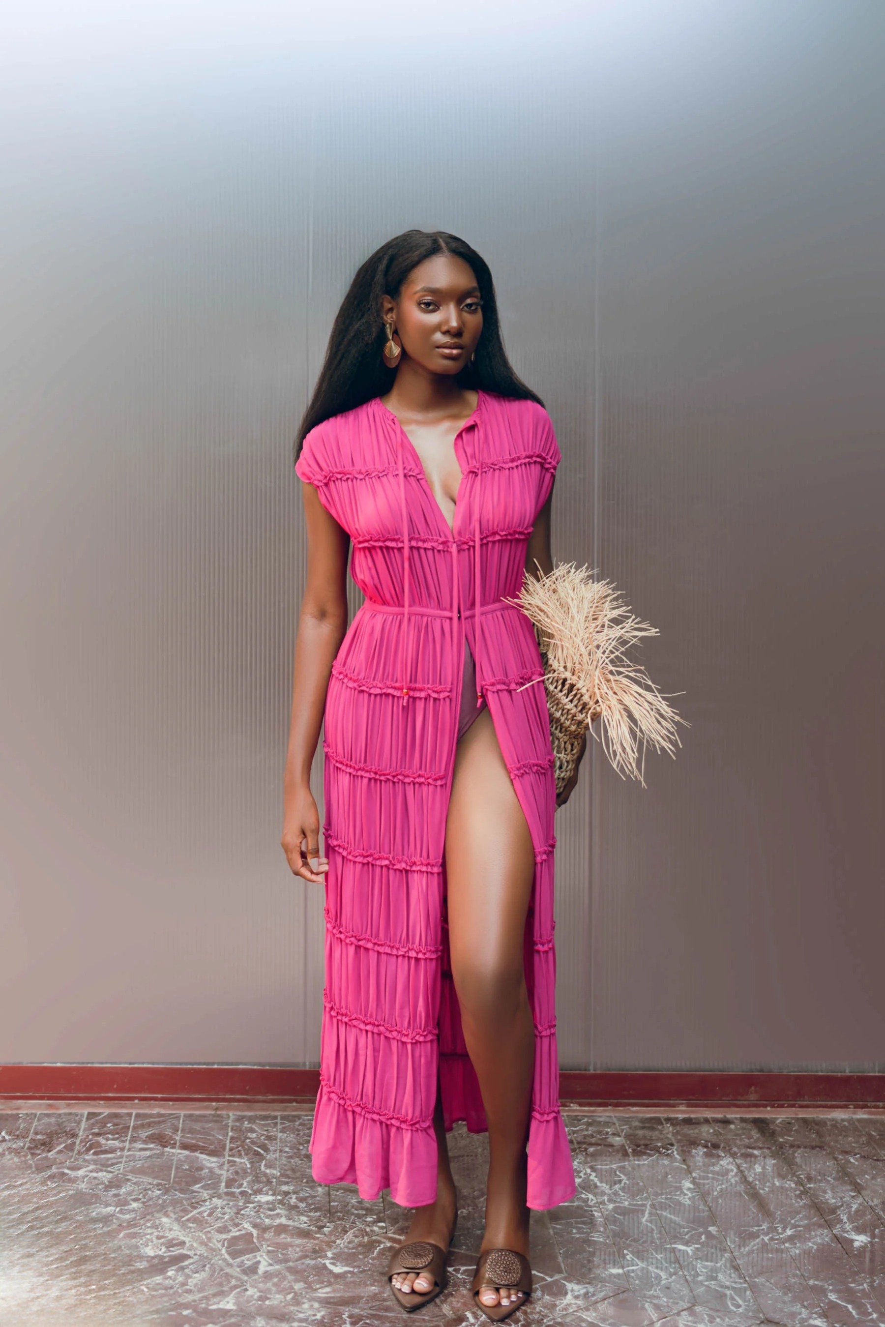 Pleated chiffon trousers 2-piece set