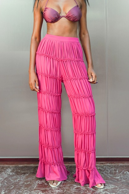 Pleated chiffon trousers 2-piece set