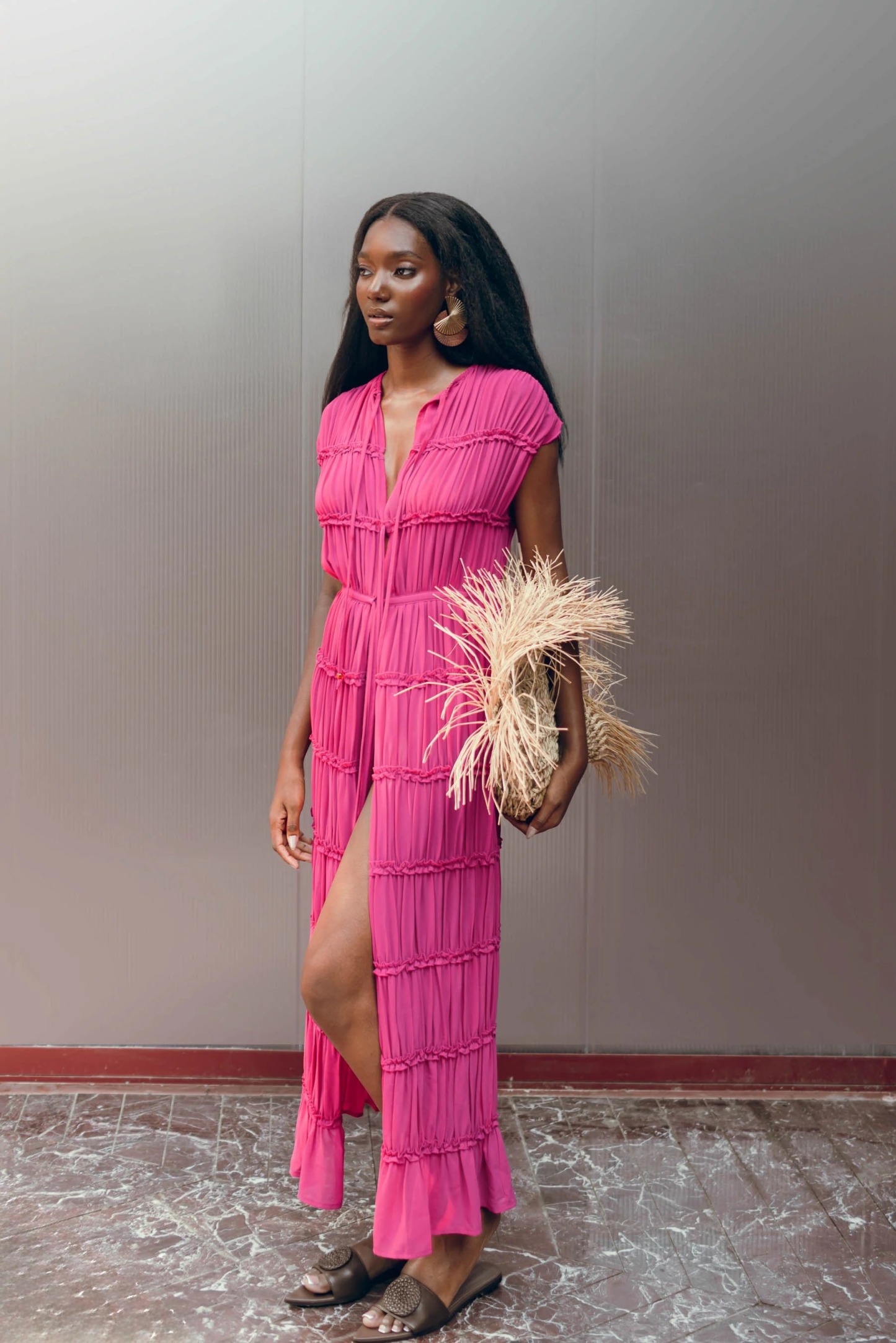 Pleated chiffon trousers 2-piece set