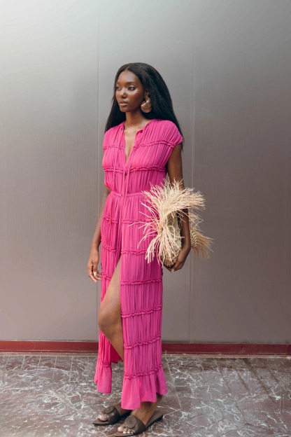 Pleated chiffon trousers 2-piece set