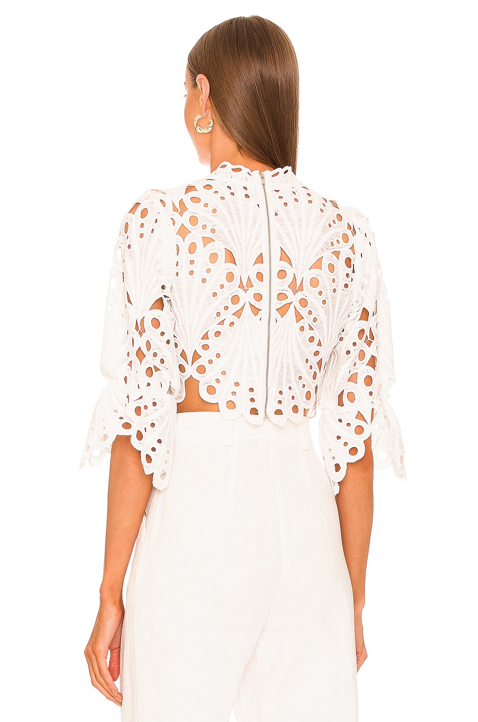 Pattern High Neck Half Puff Sleeve Crop Top Set