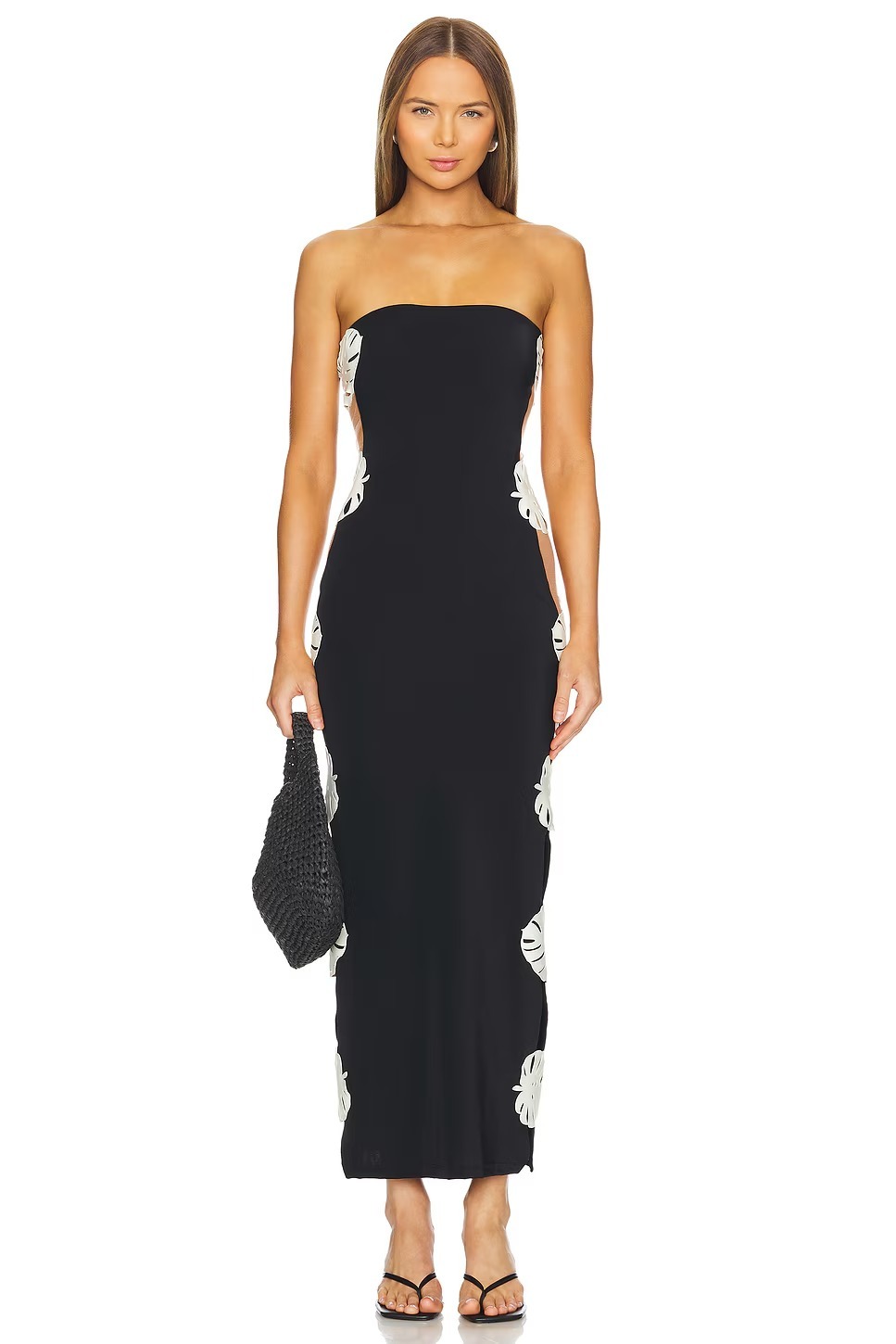 Elegant Strapless Floral Side-Slit Maxi Dress