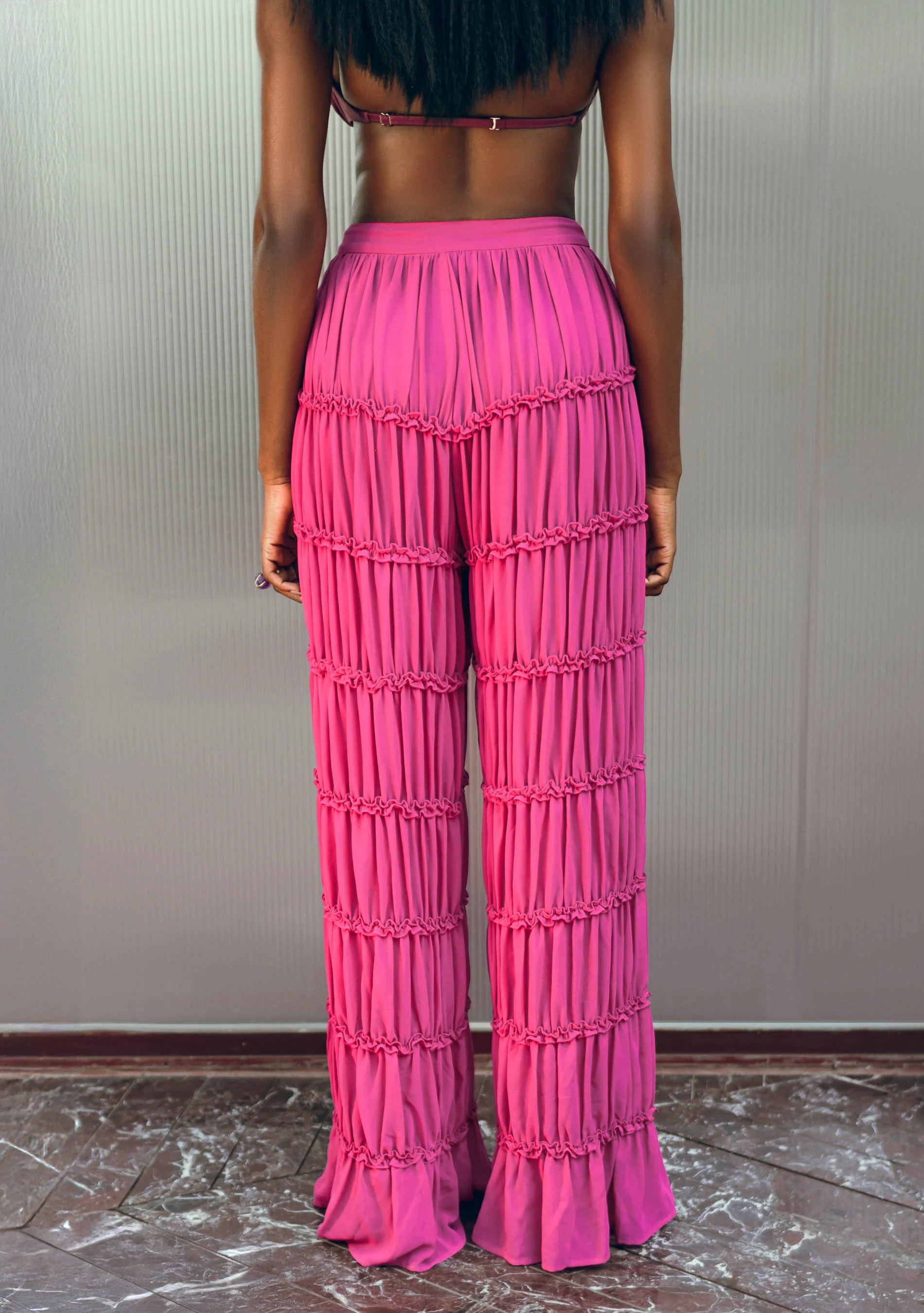 Pleated chiffon trousers 2-piece set