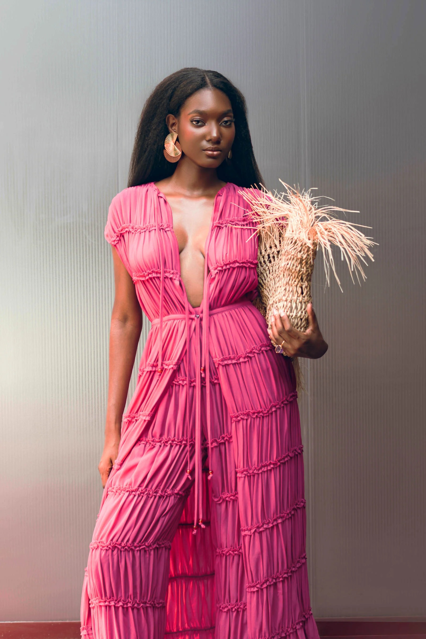 Pleated chiffon trousers 2-piece set