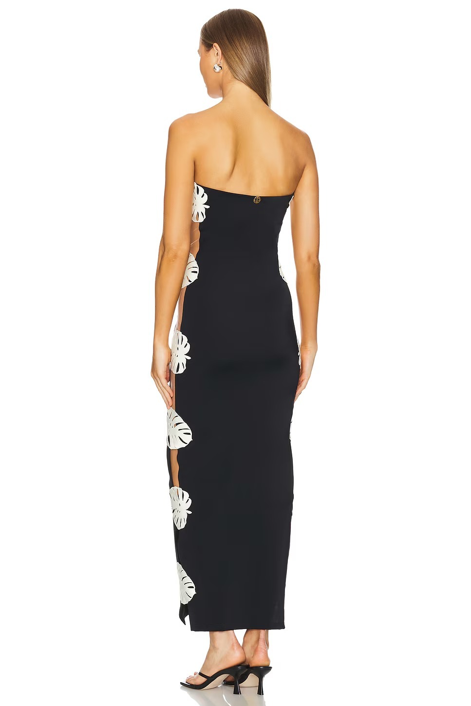 Elegant Strapless Floral Side-Slit Maxi Dress