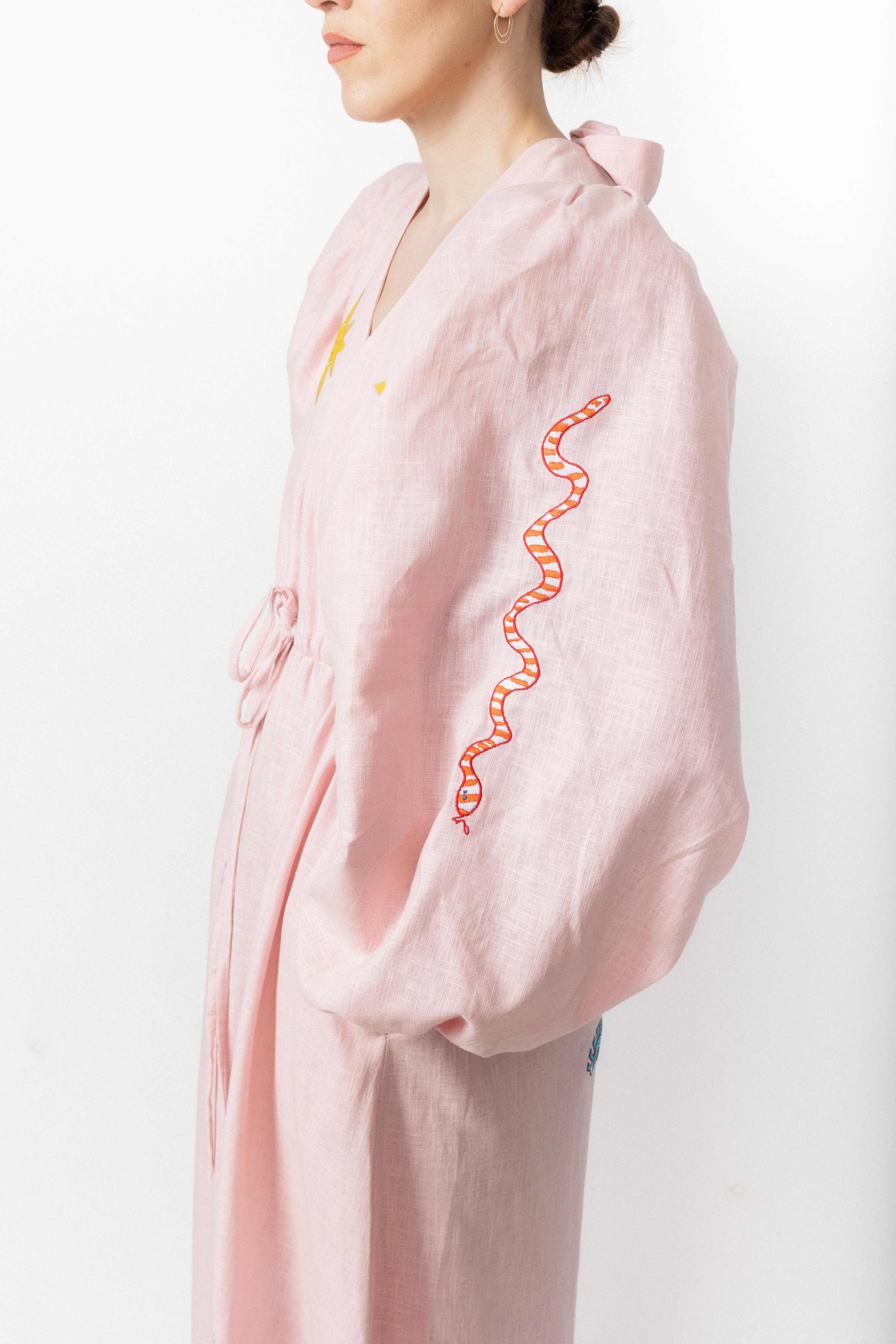 Blush pink embroidered v-neck dress