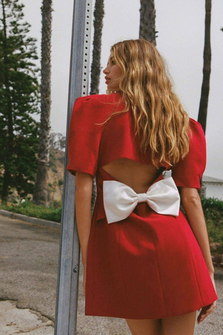 Elsie V-neck Backless Bowtie Mini Dress-ROVOLE