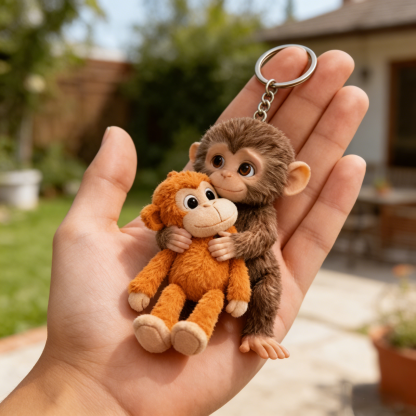 Monkey Hugging Monkey Keychain -Gift For Family, Friends, Loved Ones