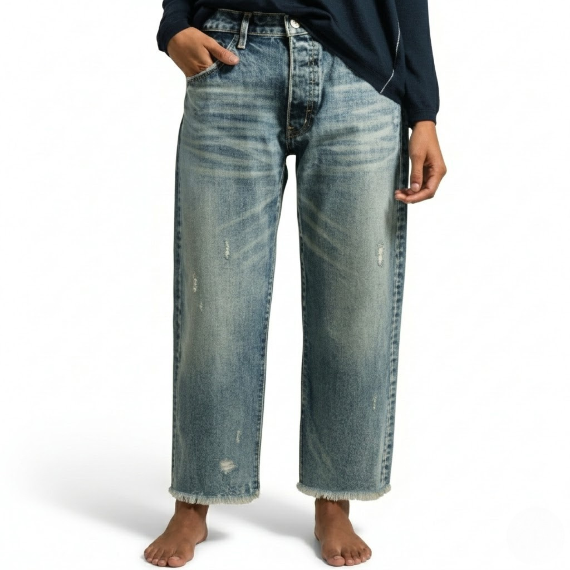 Retro Cropped Straight Fit Jeans For Casual Everyday Wear