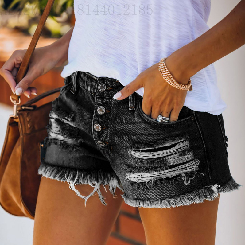 Button-Down Distressed Denim Shorts