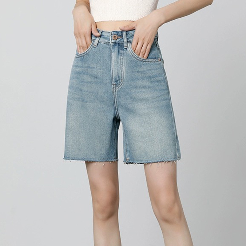 High-Waist Stretch Denim Shorts