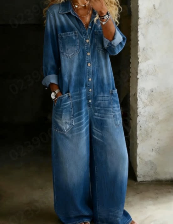 Women’s Cotton One Piece Shirt Denim Jumpsuit