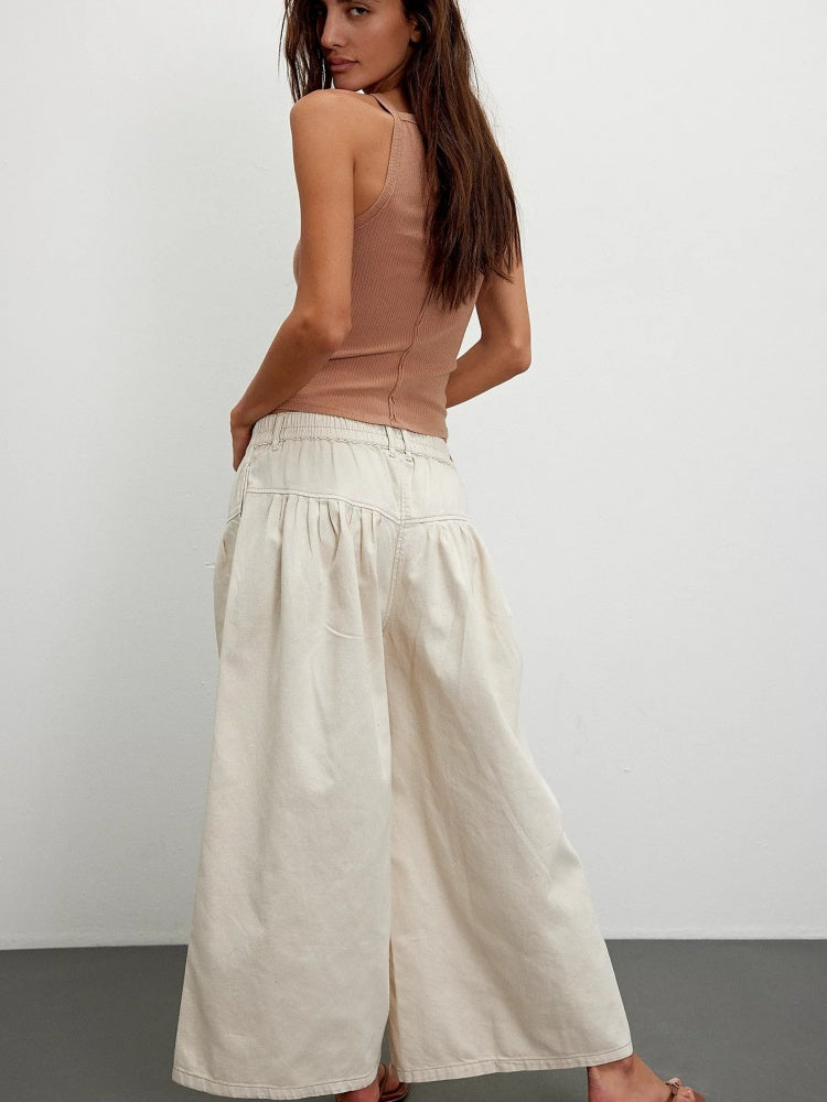 Pleated Front Button Jeans