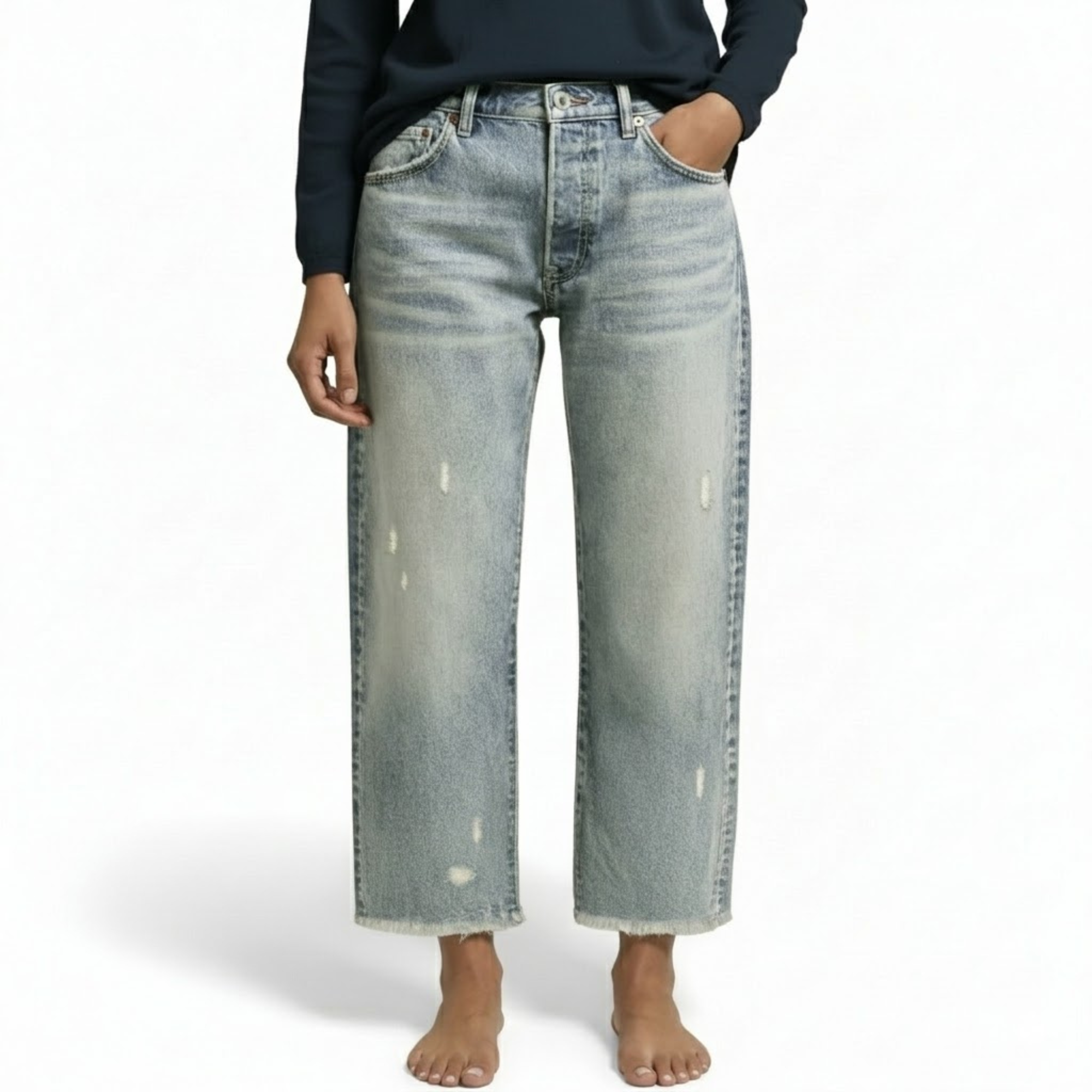 Retro Cropped Straight Fit Jeans For Casual Everyday Wear