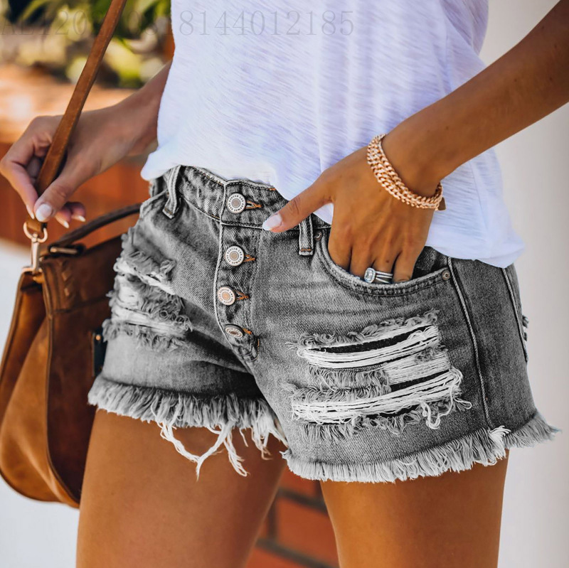 Button-Down Distressed Denim Shorts