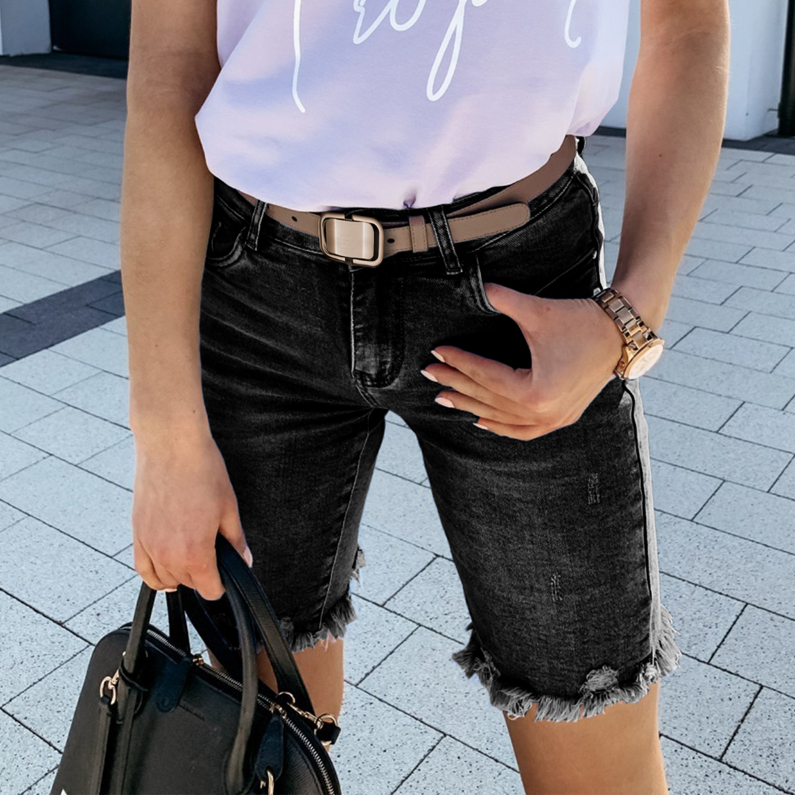 Frayed Distressed Denim Shorts