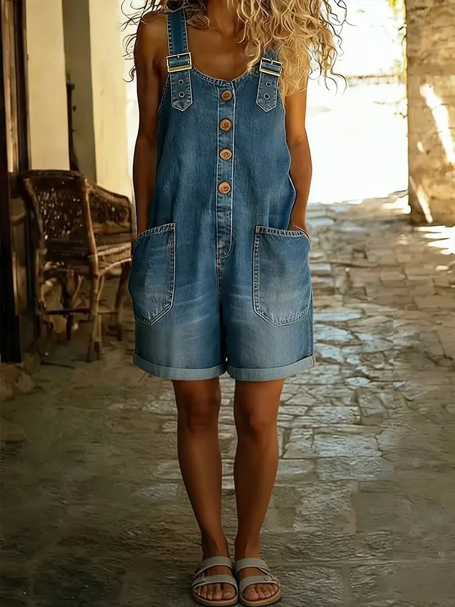 Casual Denim Shorts Jumpsuits
