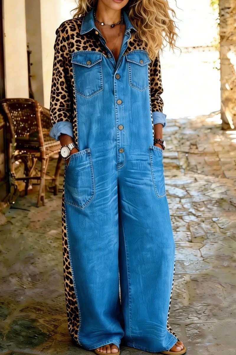 Women’s Cotton One Piece Shirt Denim Jumpsuit