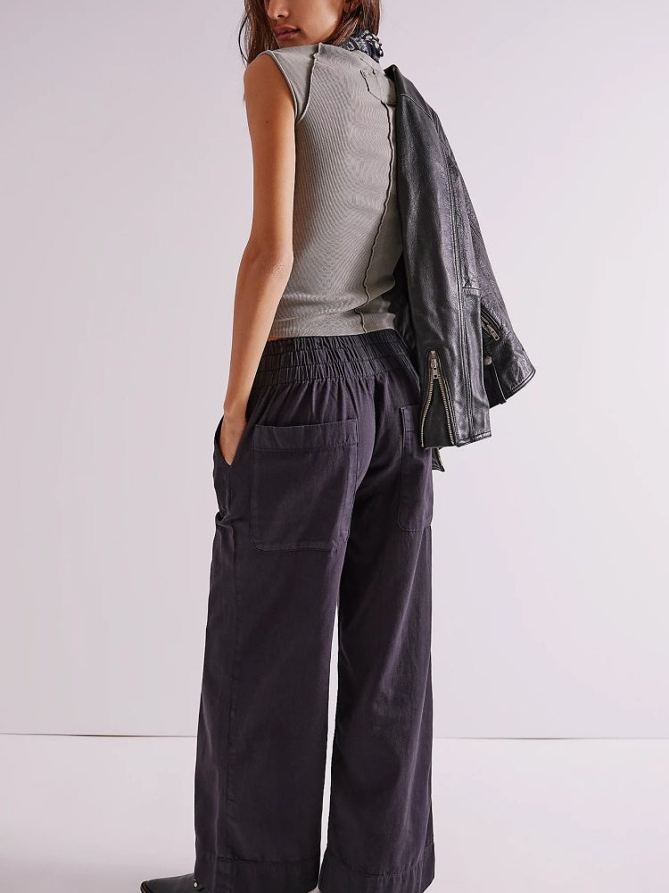 Elastic Waist Wide-Leg Jeans