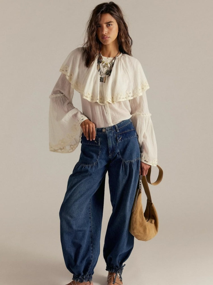 Adjustable Hem Draped Jeans