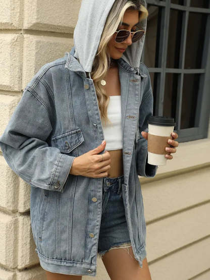 Women's Loose-Fit Hooded Denim Jacket