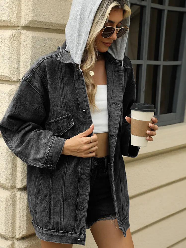 Women's Loose-Fit Hooded Denim Jacket