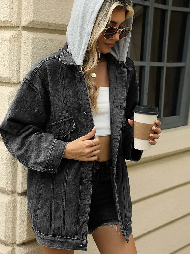 Women's Loose-Fit Hooded Denim Jacket