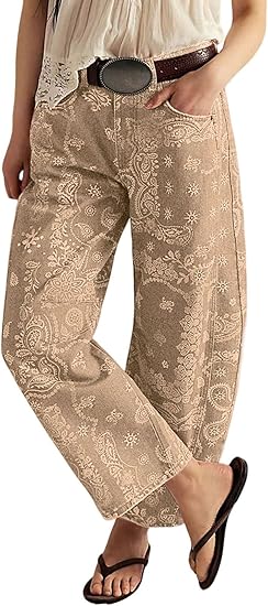 Leopard Print Barrel Jeans