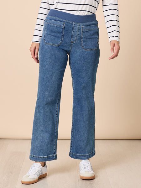 Carpenter Stretch Wide Leg Pull On Denim Jean