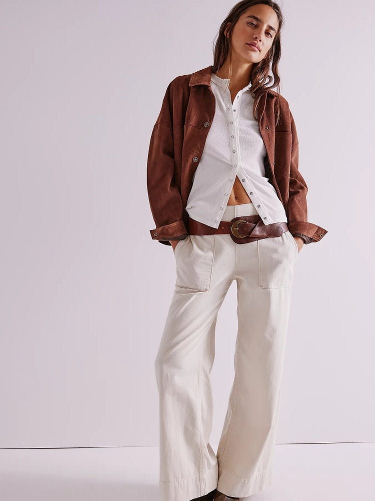 Elastic Waist Wide-Leg Jeans