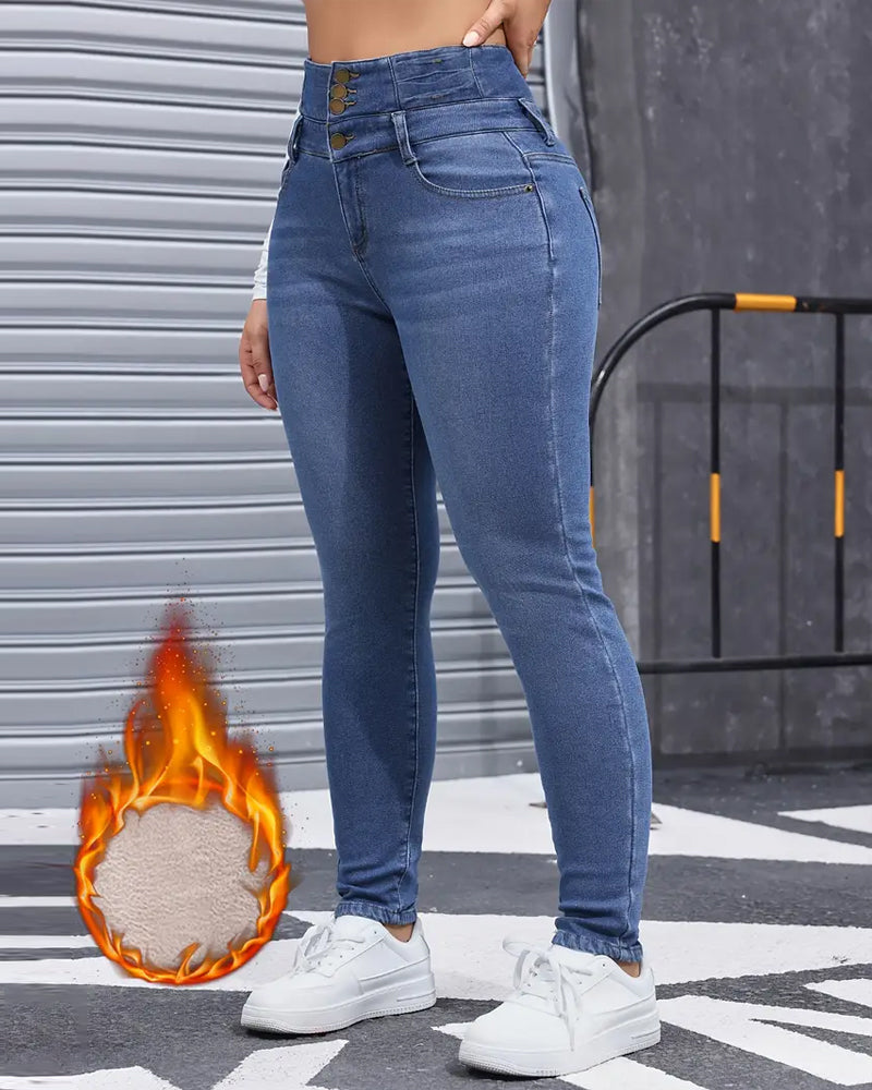 Women's High-stretch Fleece-lined Thickened Jeans