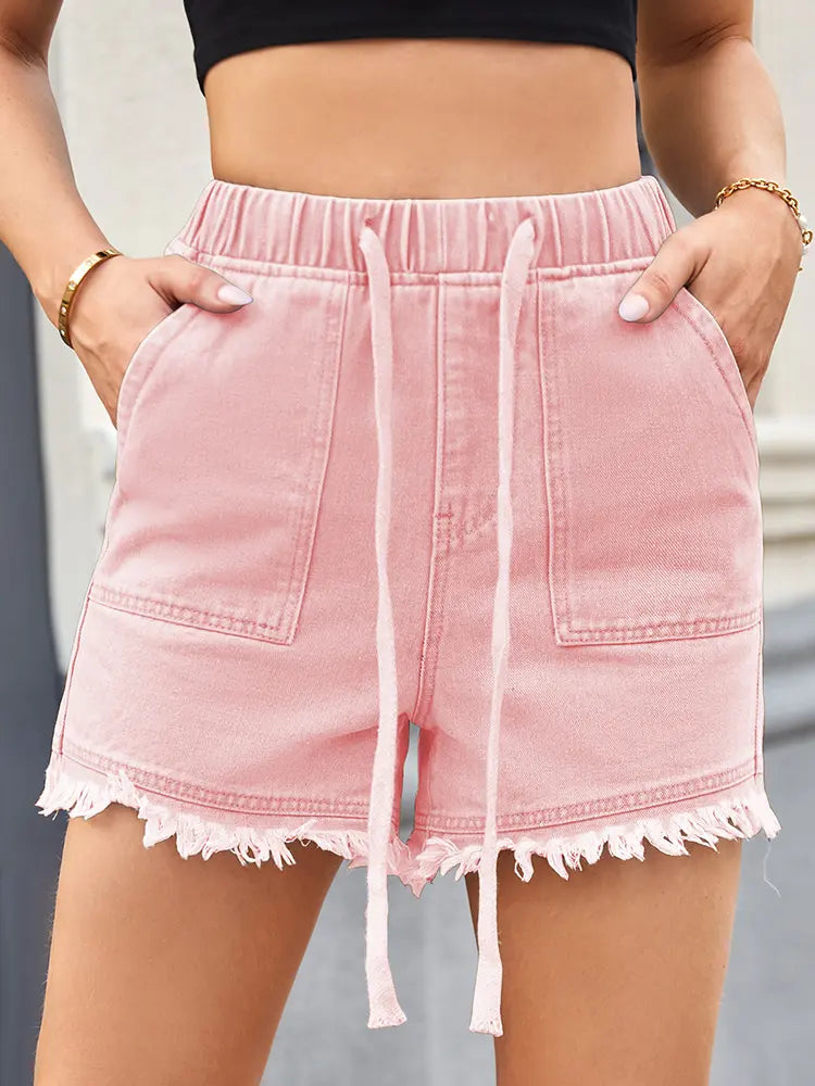 High-Waisted Drawstring Denim Shorts