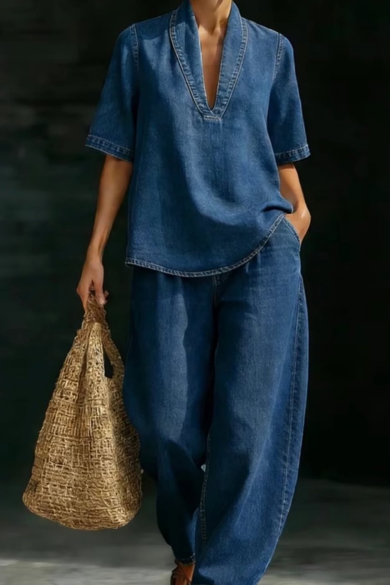 Women's Casual Cozy Minimalist Denim Two-piece Set