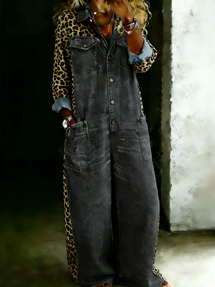 Women’s Cotton One Piece Shirt Denim Jumpsuit