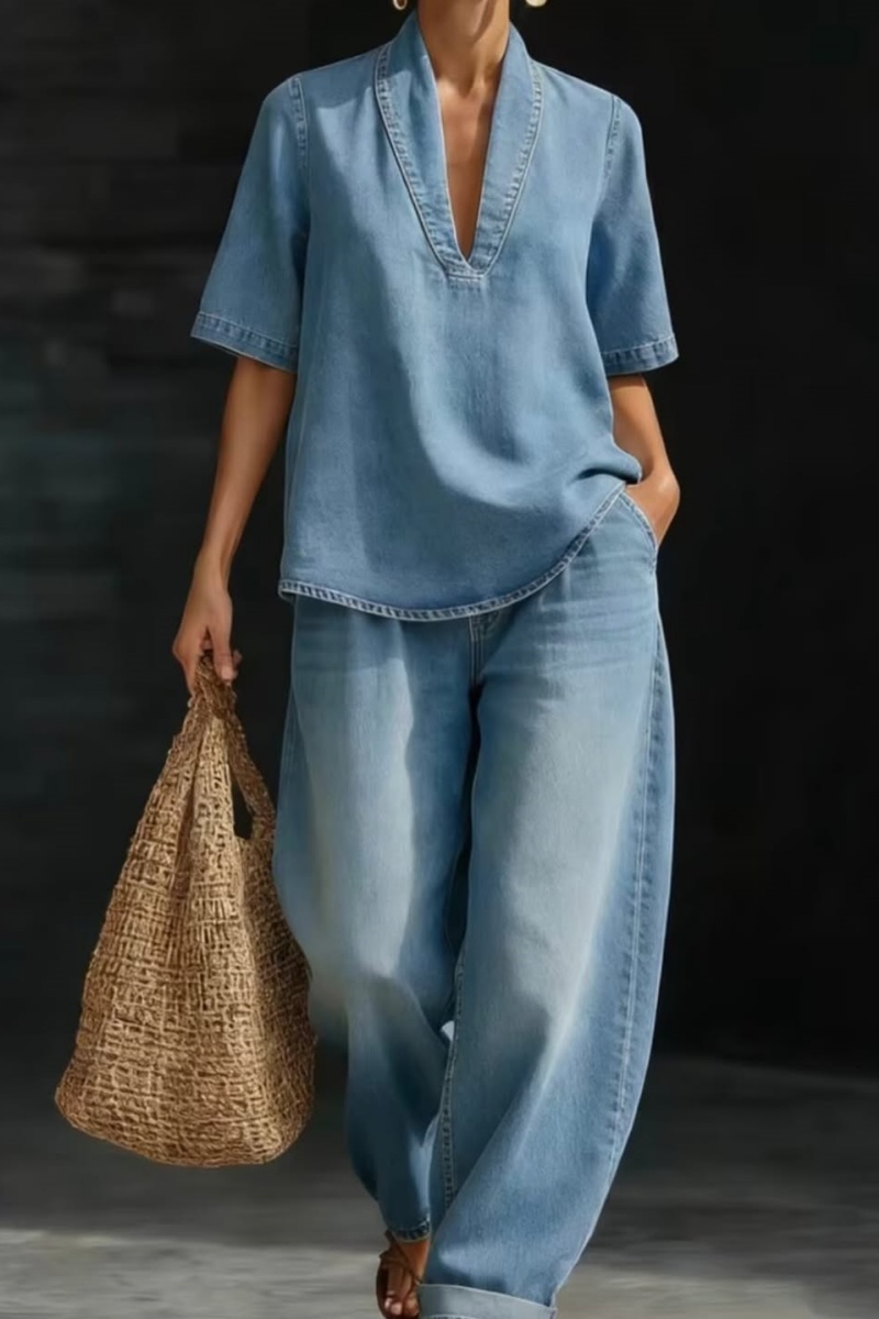 Women's Casual Cozy Minimalist Denim Two-piece Set