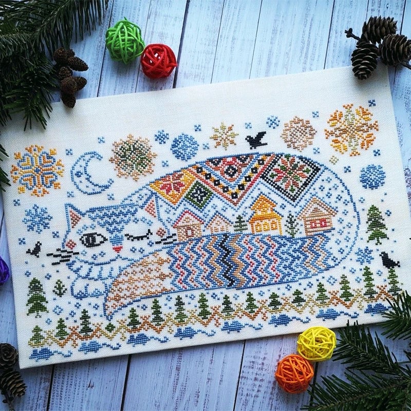 🔥Last Day 49% OFF - 🐱Winter Town Cat Cross Stitch Kit