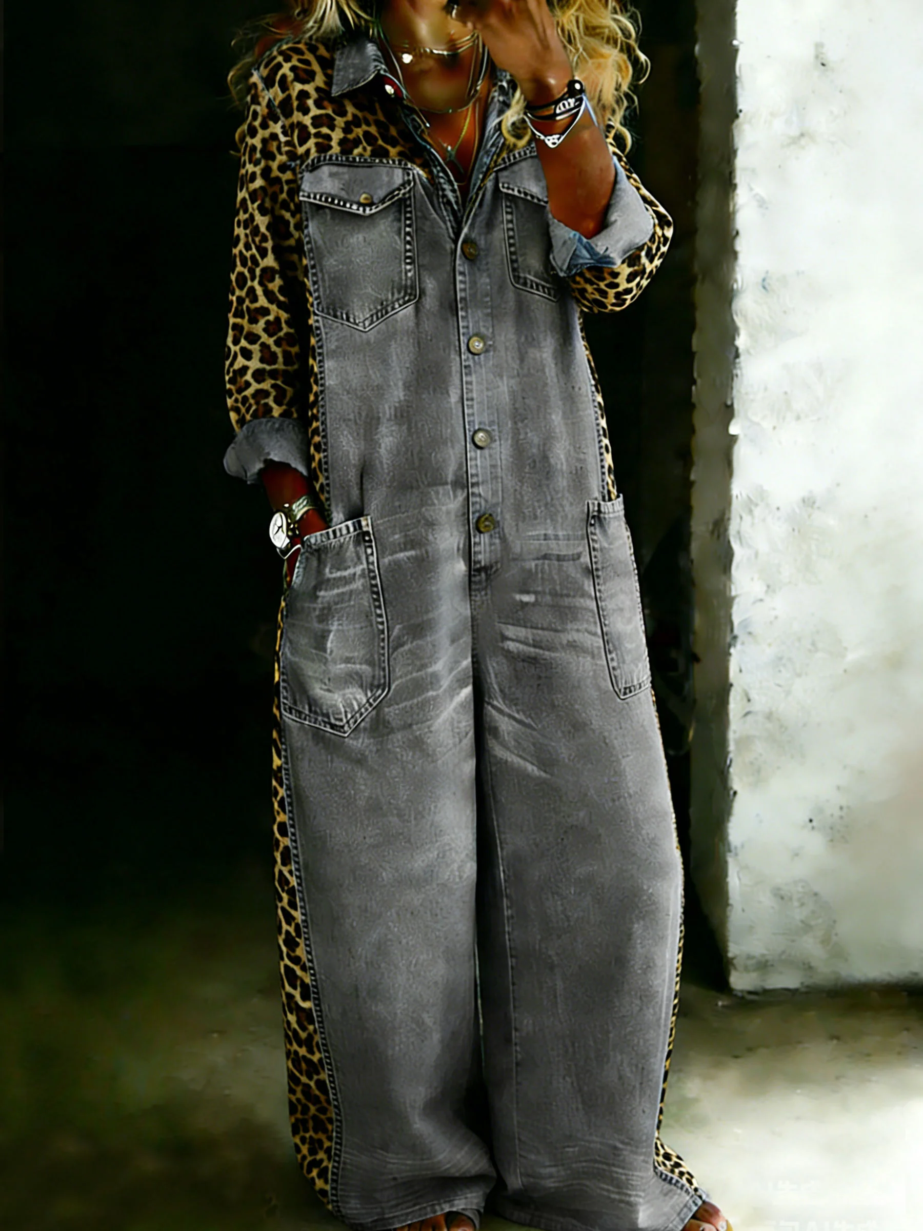 Women’s Cotton One Piece Shirt Denim Jumpsuit