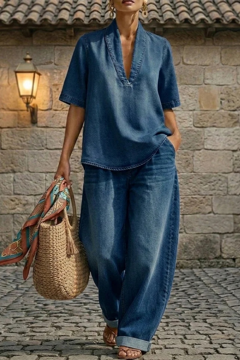 Women's Casual Cozy Minimalist Denim Two-piece Set