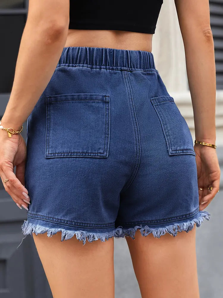 High-Waisted Drawstring Denim Shorts