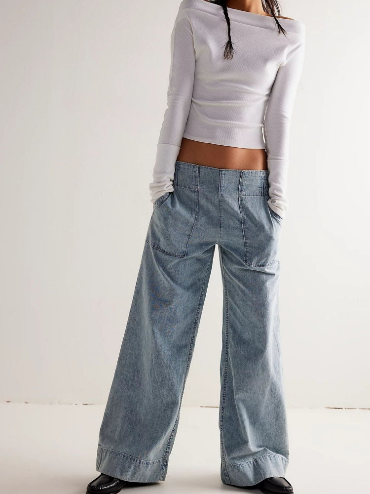 Elastic Waist Wide-Leg Jeans