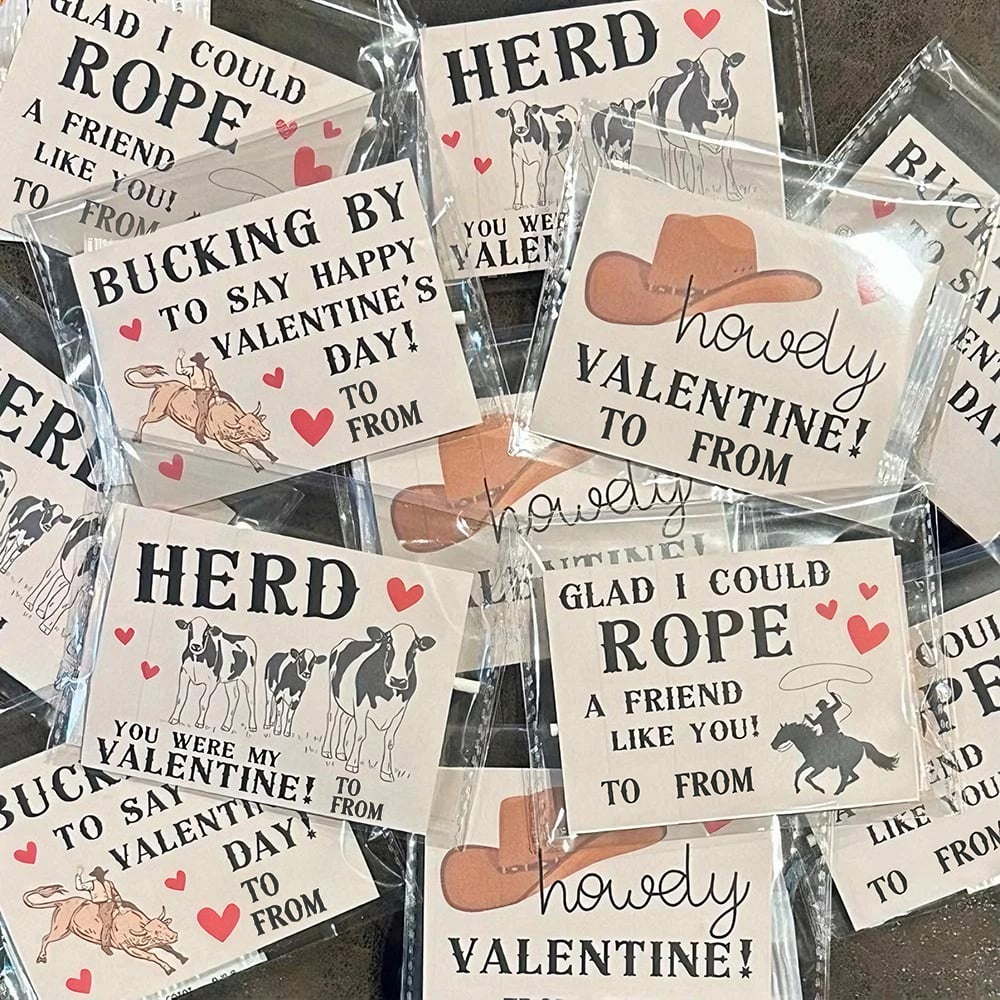 🤠 Western Rodeo Cowboy Valentine’s Cards (4 Unique Designs) – Perfect Classroom Exchange Favors & Valentine’s Day Gifts for Boys & Girls