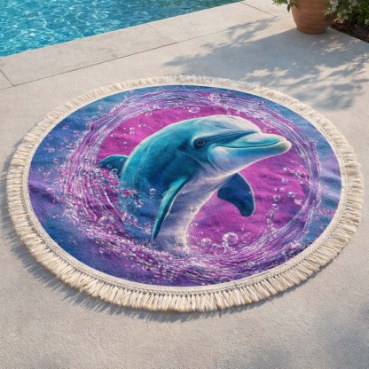 Purple Splash Round Beach Towel 