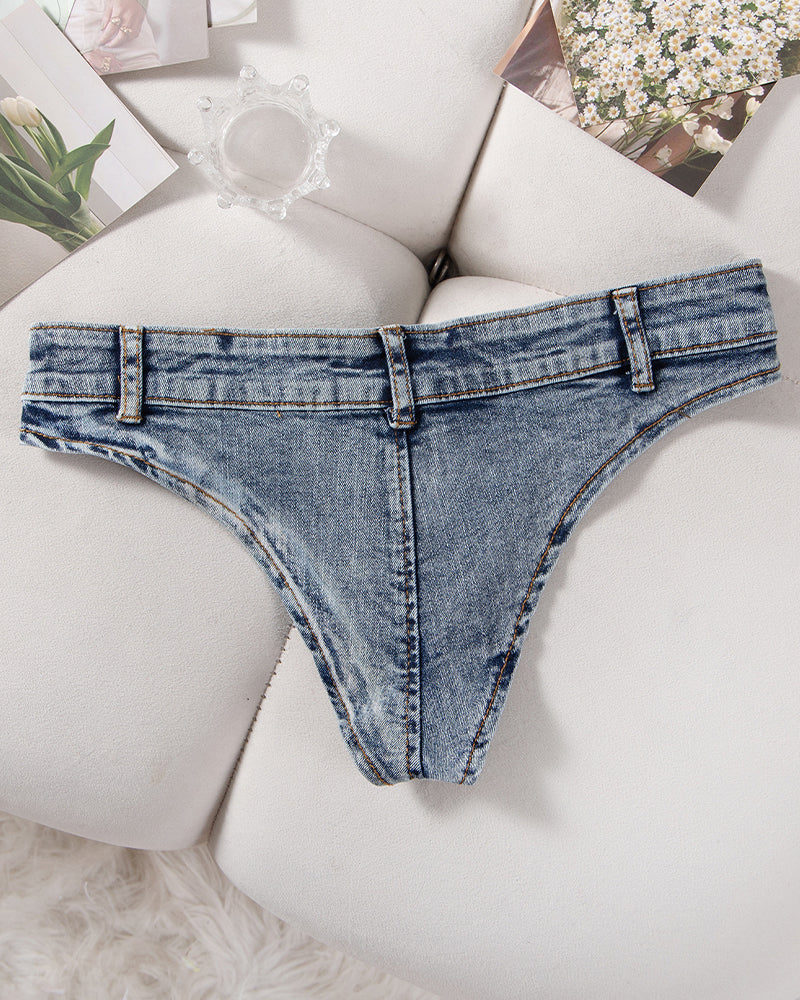 Women's Denim Thong Low Rise Panties