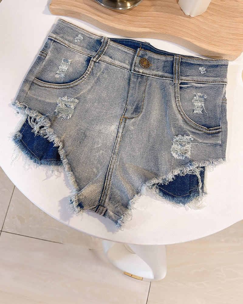 High Waisted Distressed Ripped Denim Shorts - Frayed Hot Pants